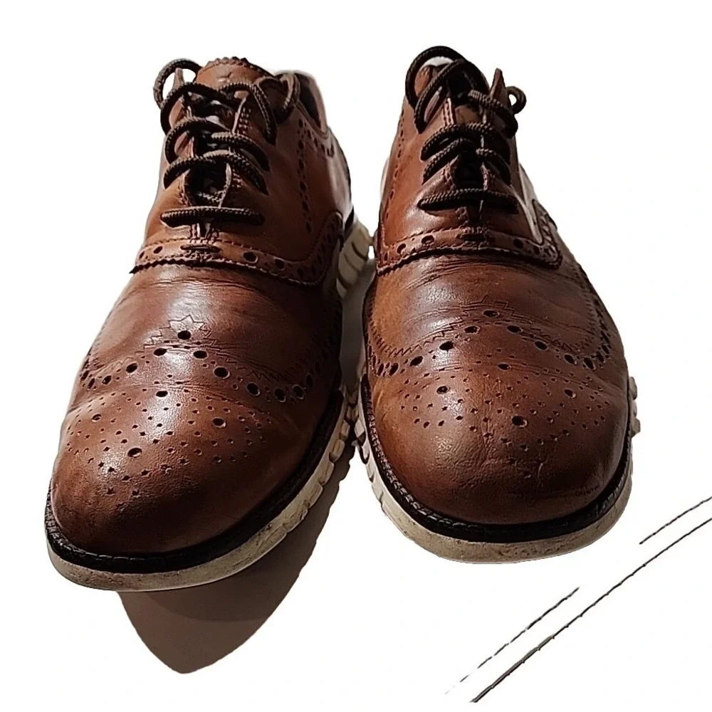 Cole Haan Brown Leather Wingtip Oxford Dress Shoes Mens 10.5